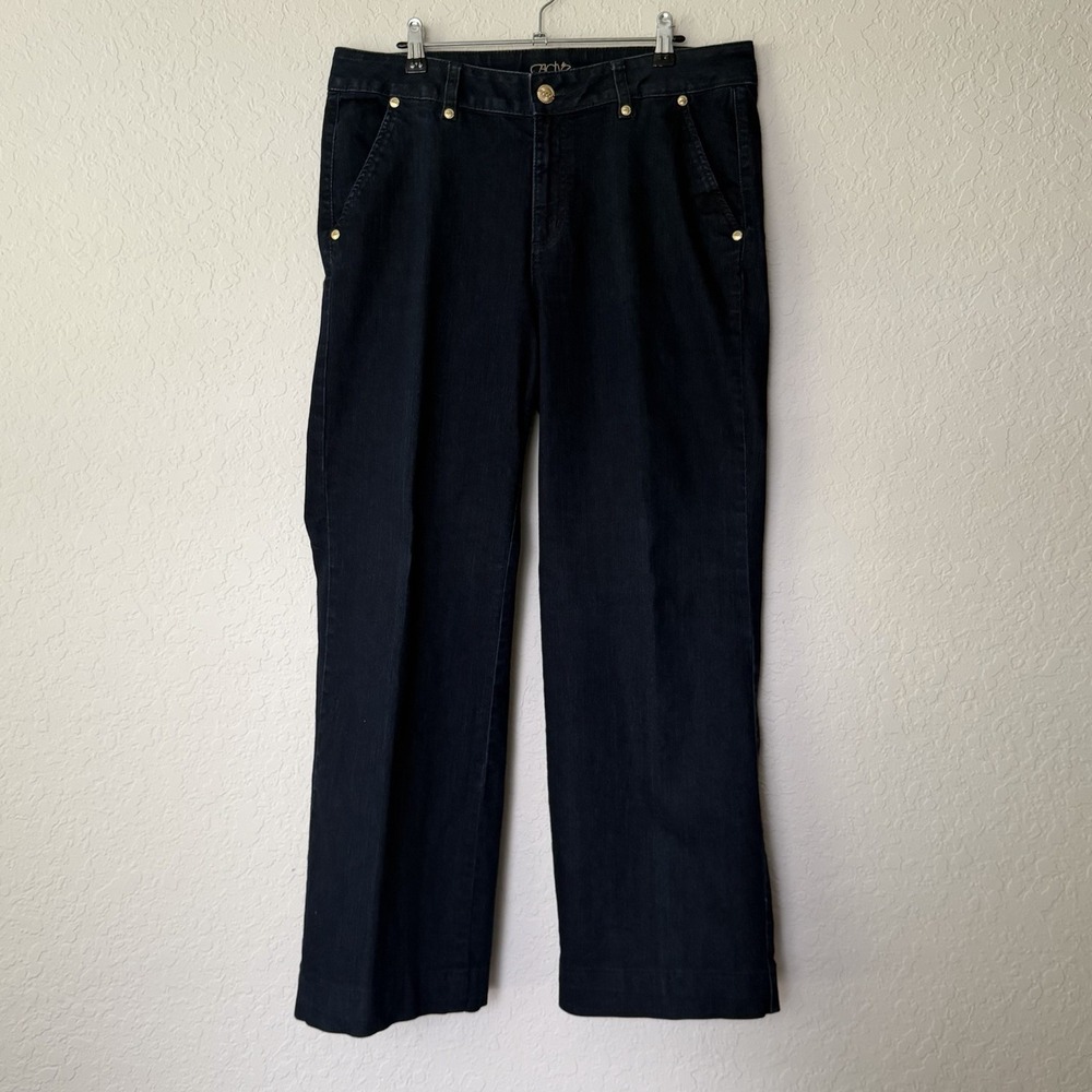 Cache Womens Jeans Size 14 Y2K Blue Denim Wide Leg Dark Wash Stretch High Rise